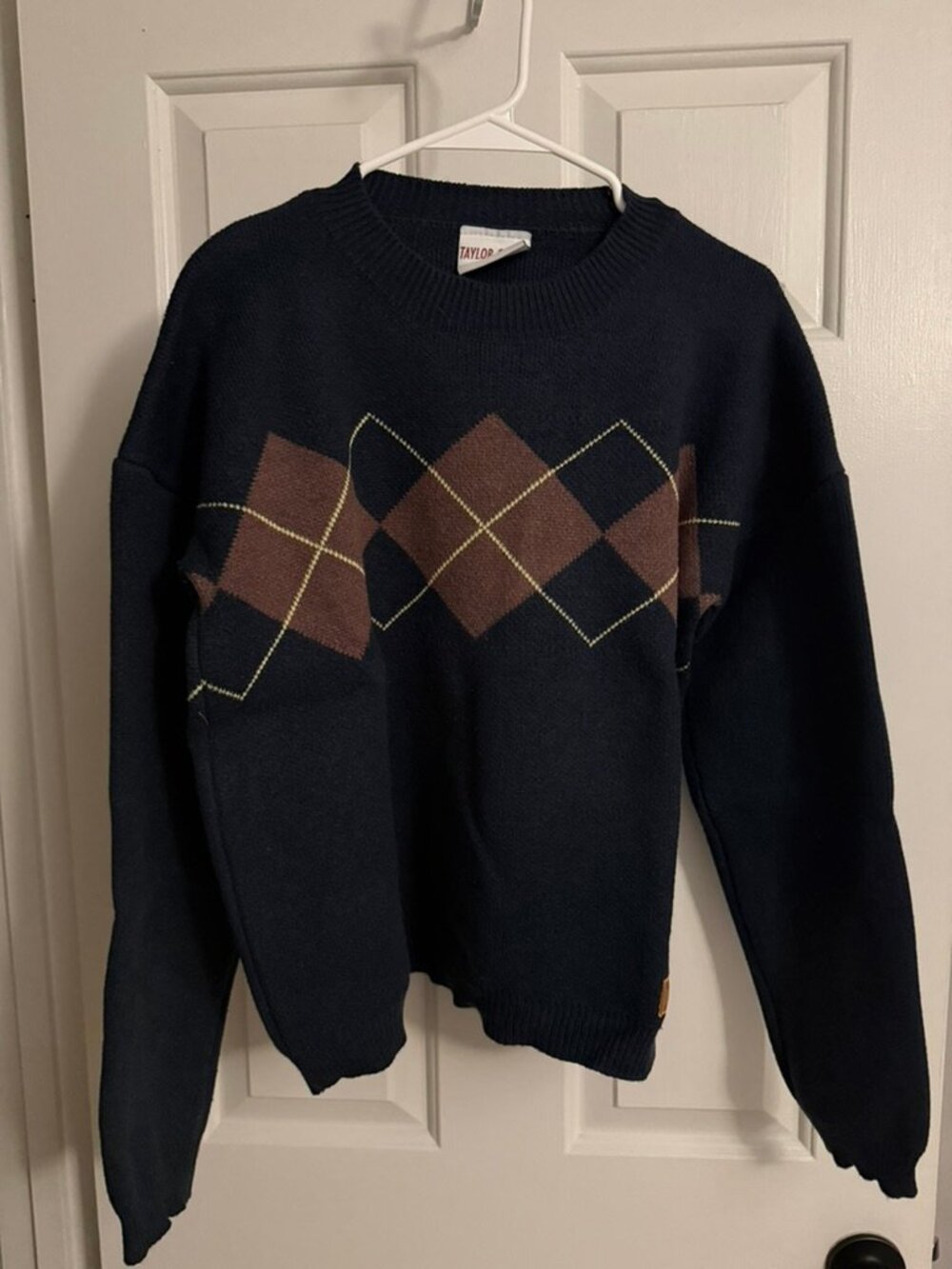 Taylor Swift Evermore Sweater, Navy Argyle, Size M